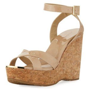 Jimmy Choo: Nude Papyrus Patent Cork Wedge